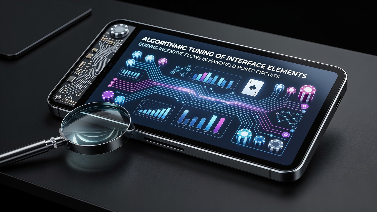 Close-up view of handheld poker circuit interface with tuned elements for incentive guidance and reward indicators