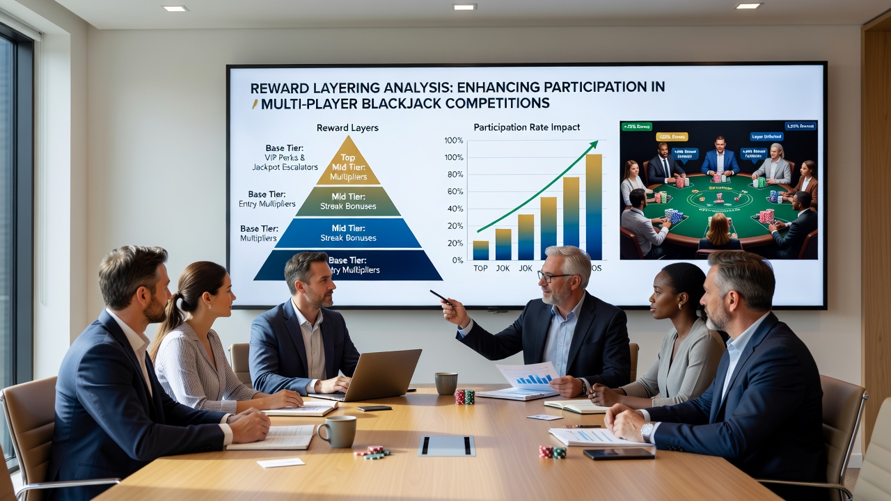 Digital interface displaying layered blackjack rewards and participation analytics dashboard
