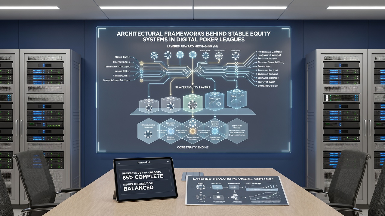 Backend architecture diagram illustrating equity synchronization and reward distribution layers in poker platforms