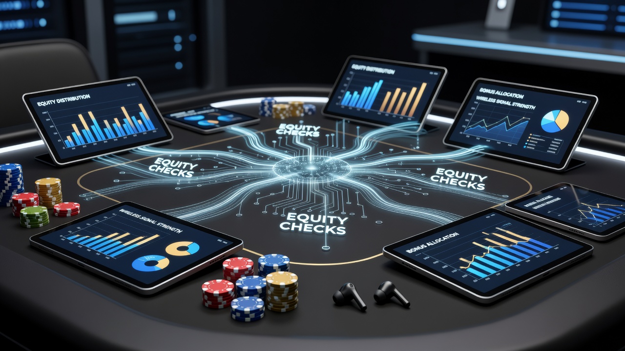 Equity check interface displaying bonus pathway data flows in a wireless table game setup