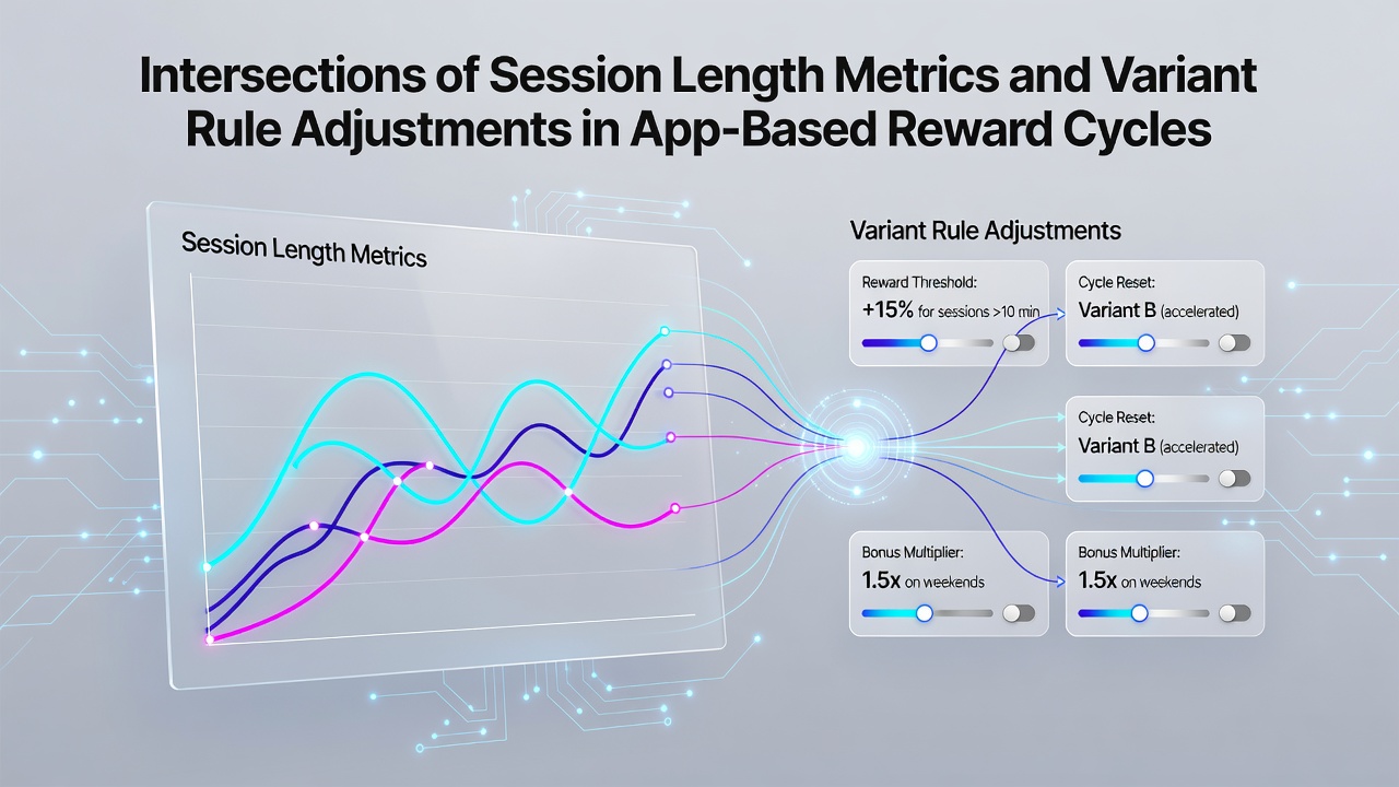 Data visualization showing session length trends intersecting with reward cycle adjustments in mobile applications