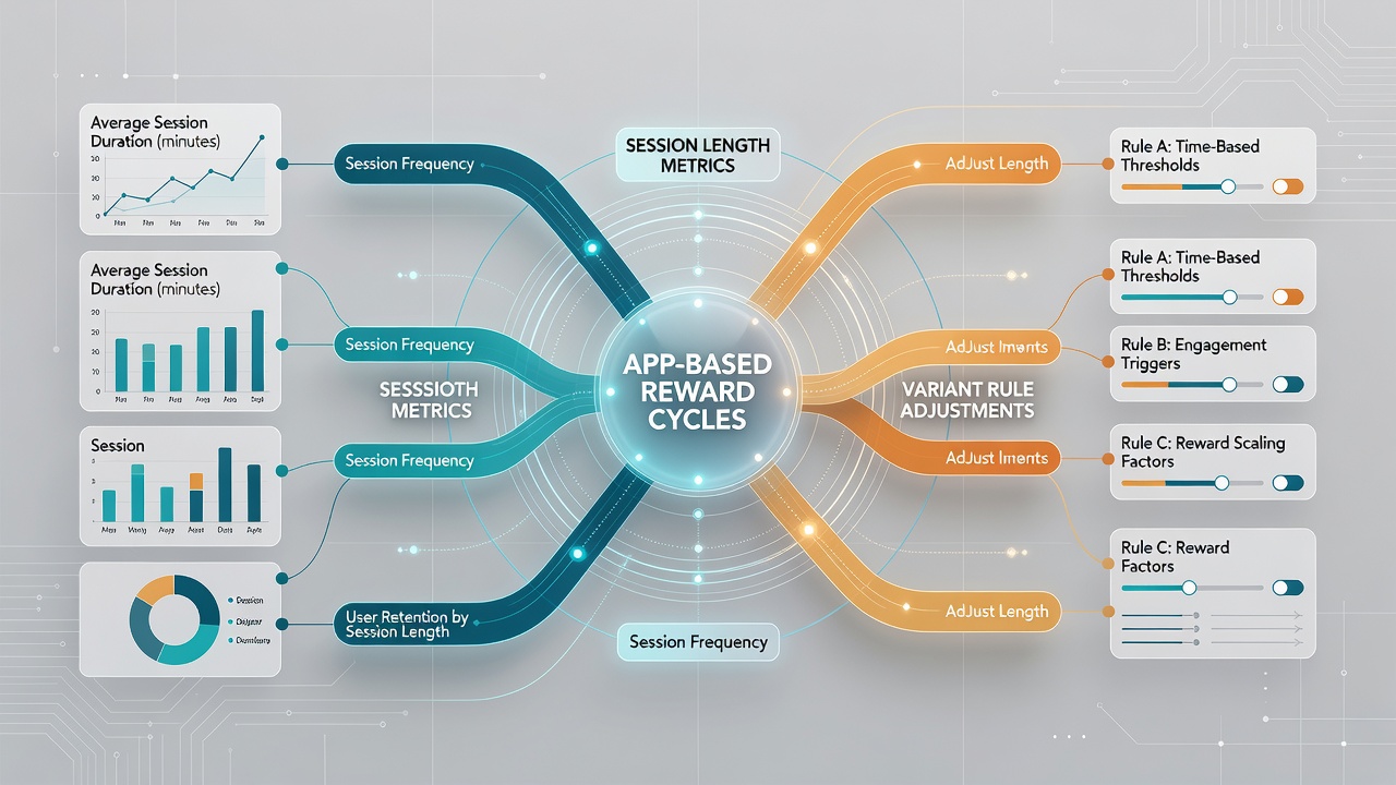Mobile app interface displaying reward cycle metrics alongside session duration analytics