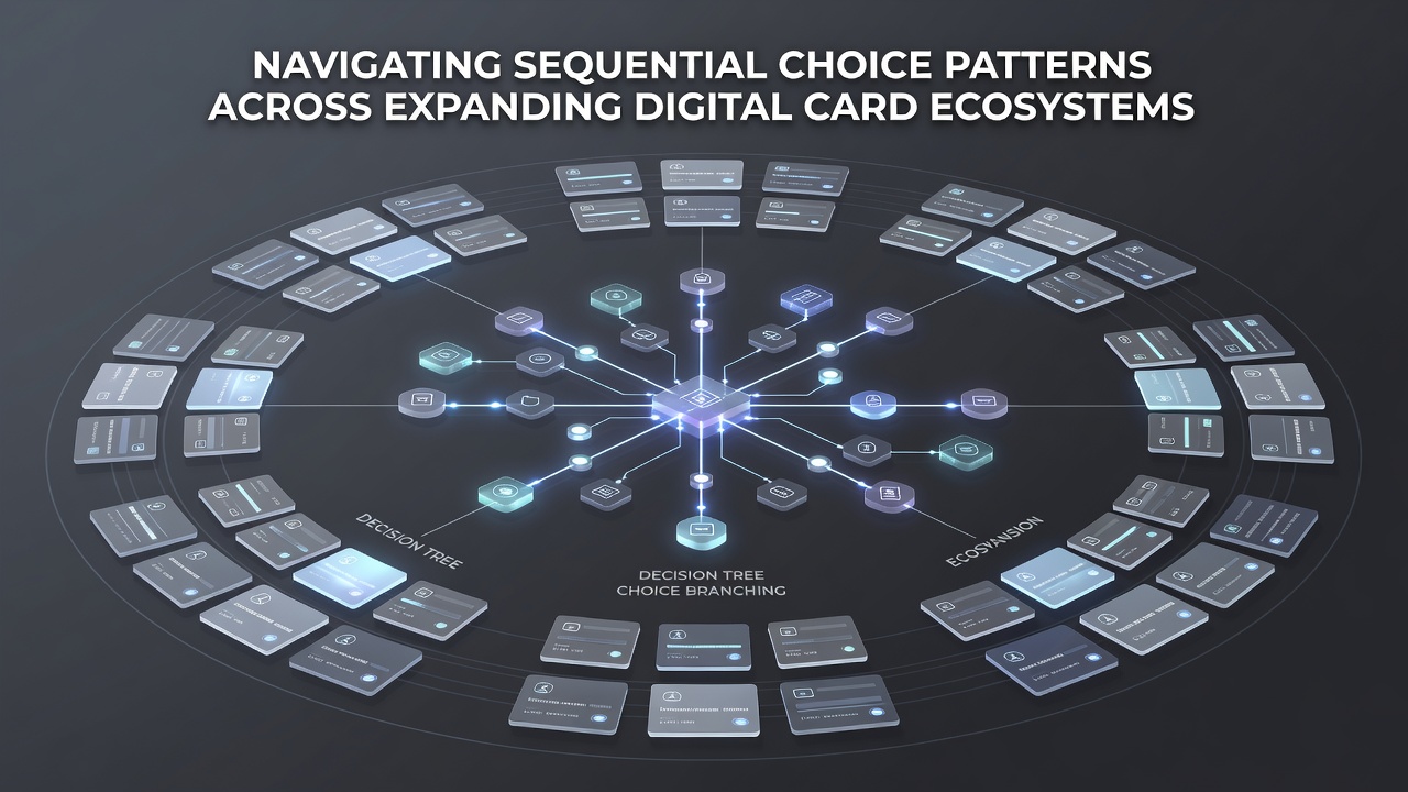 Detailed view of sequential decision flows and card selection interfaces in digital ecosystems