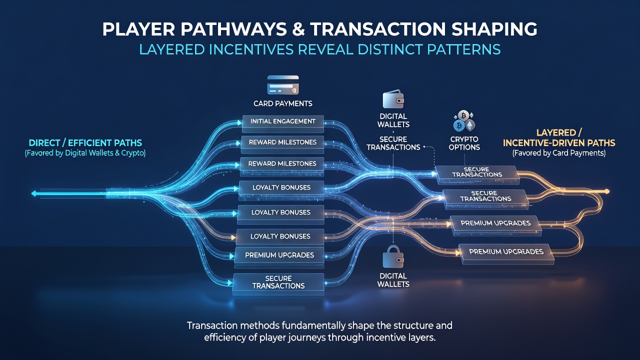 Infographic of transaction flows directing players toward blackjack and baccarat tables on handheld devices