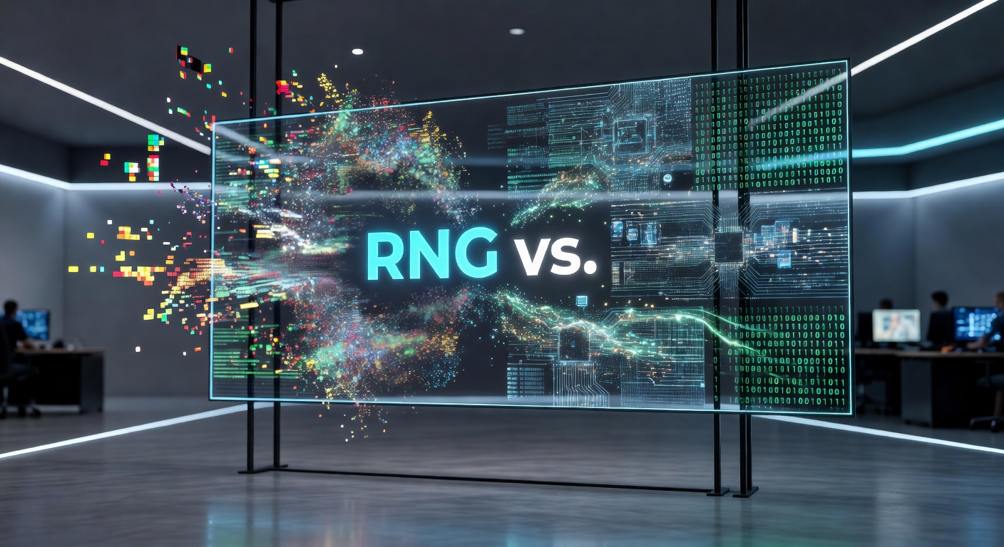 Split-screen comparison of RNG digital shuffle on one side adn live dealer physically shuffling cards on a casino table