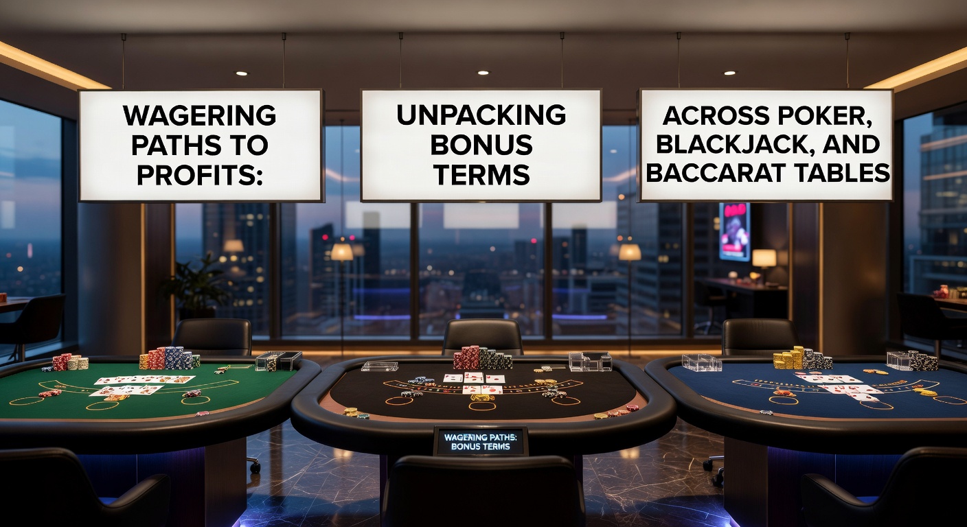 Close-up of a blackjack table with a dealer's hand showing blackjack, player cards, chips representing bonus wagers, and a digital overlay displaying wagering progress bar at 45%, symbolizing the grind to meet terms